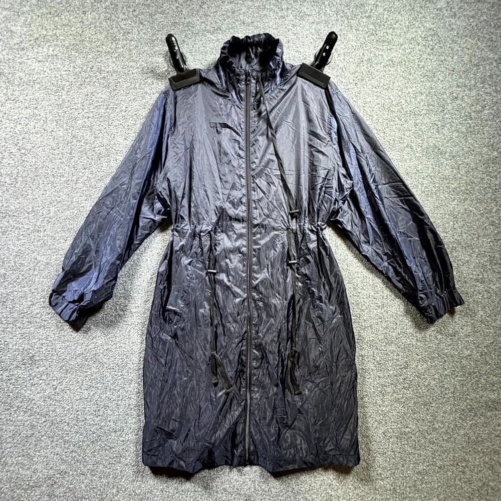 Ci Sono Rain Coat Womens Medium Navy Blue Mesh Lined Cinched Waist NYJK292